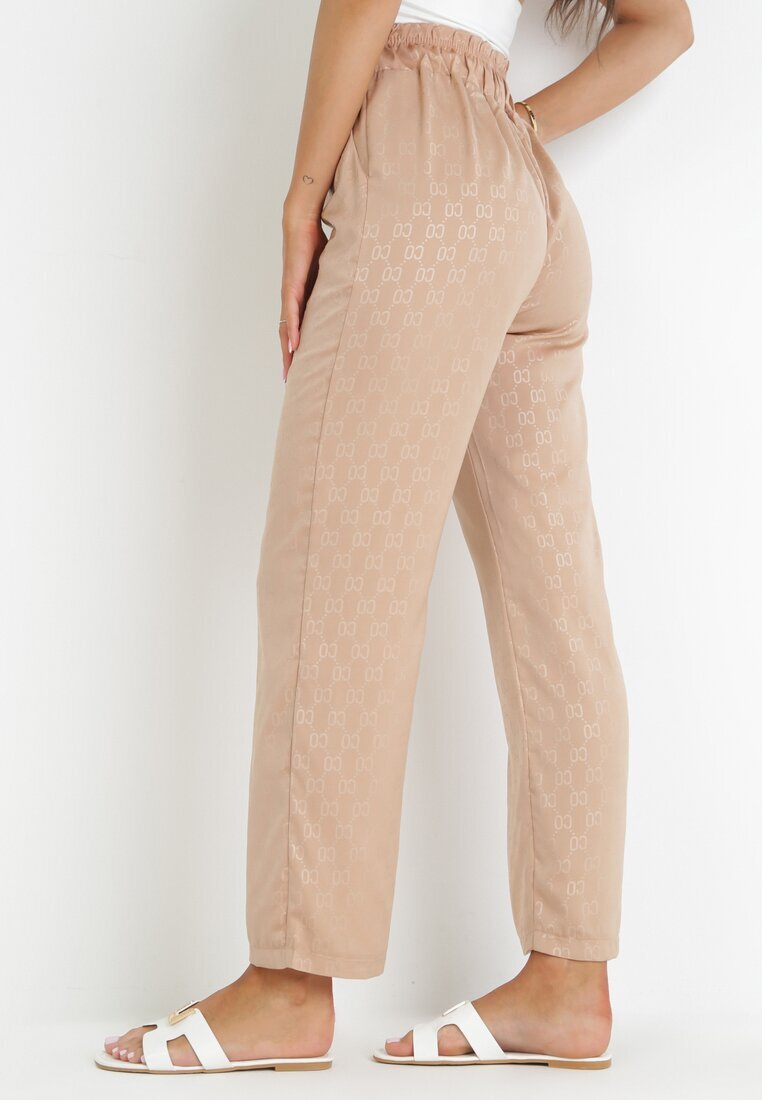 pesail Pantaloni Largi Bej Închis cu Elastic în Talie Moti