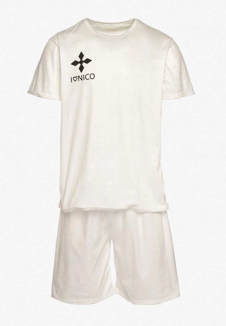  Pijama albă din bumbac 2 piese cu tricou cu imprimeu și pantaloni scurți lărguți Tarietha