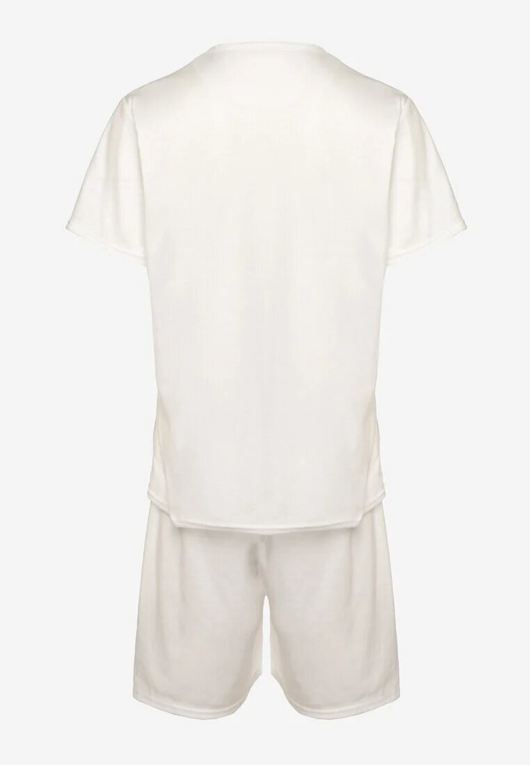  Pijama albă din bumbac 2 piese cu tricou cu imprimeu și pantaloni scurți lărguți Tarietha