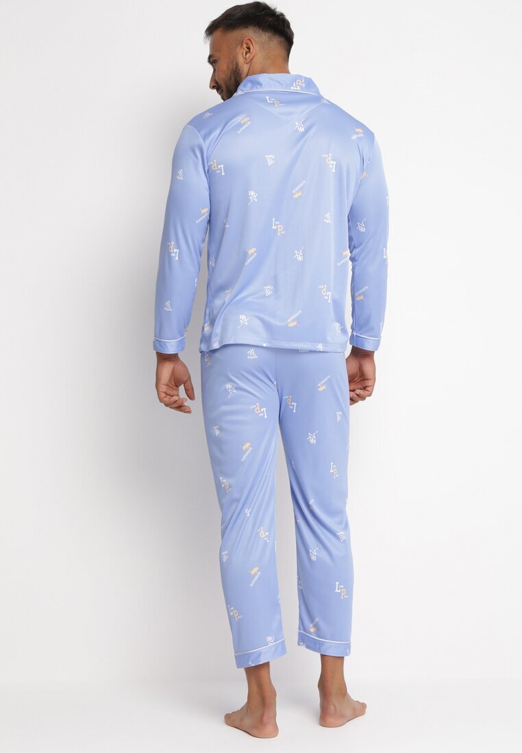  Pijama albastră deschisă de bumbac din 2 piese cu Cămașă și Pantaloni Lallitte