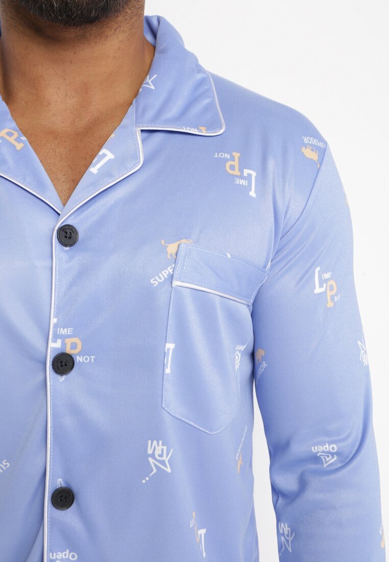  Pijama albastră deschisă de bumbac din 2 piese cu Cămașă și Pantaloni Lallitte