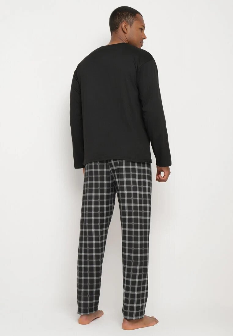  Pijama Neagră din 2 piese cu mânecă lungă și imprimeu și pantaloni cu elastic în talie Junco