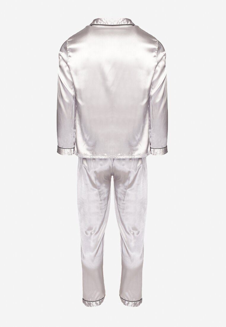  Pijama Satinată Gri Deschis Cămașă și Pantaloni Reoma