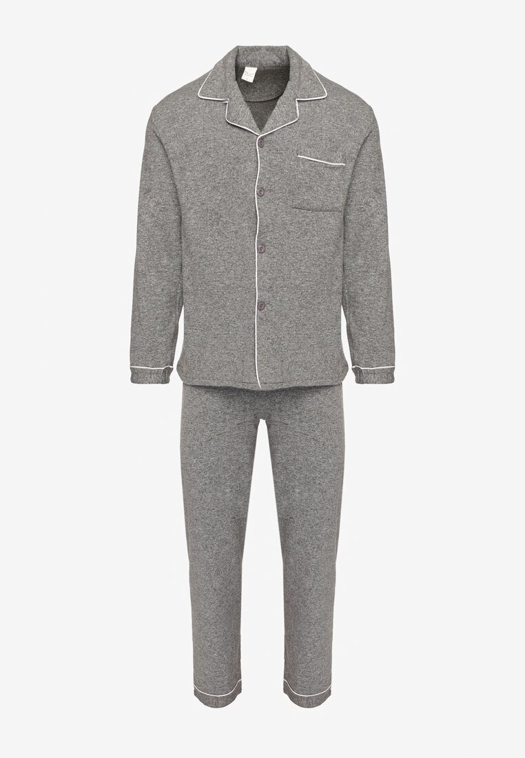  Pijamale din bumbac gri închis cu cămașă și pantaloni cu elastic în talie Ivamora