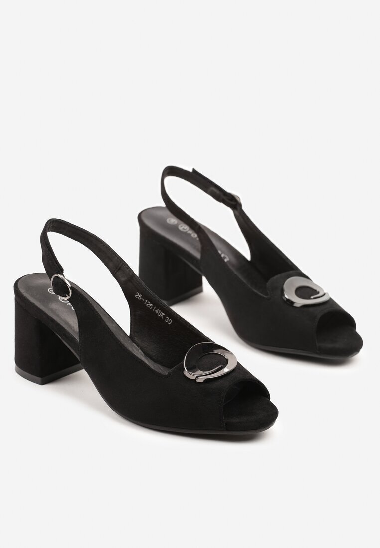 potocki Sandale Negre cu Ornament Metalic Tunesse