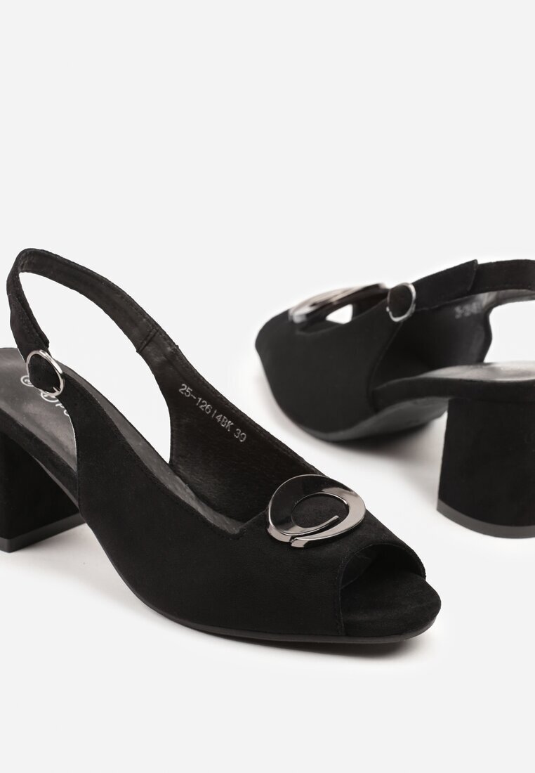 potocki Sandale Negre cu Ornament Metalic Tunesse
