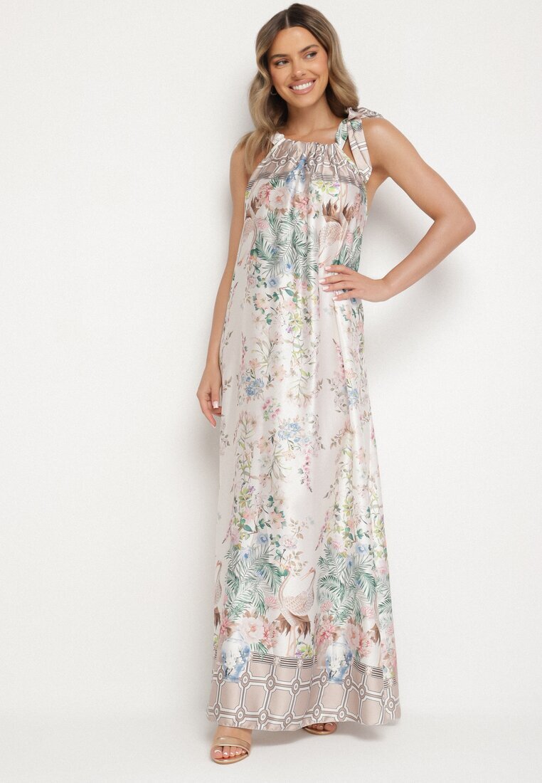 pretty Albă Rochie din satin cu flori cu legătură decorativă Fenasella