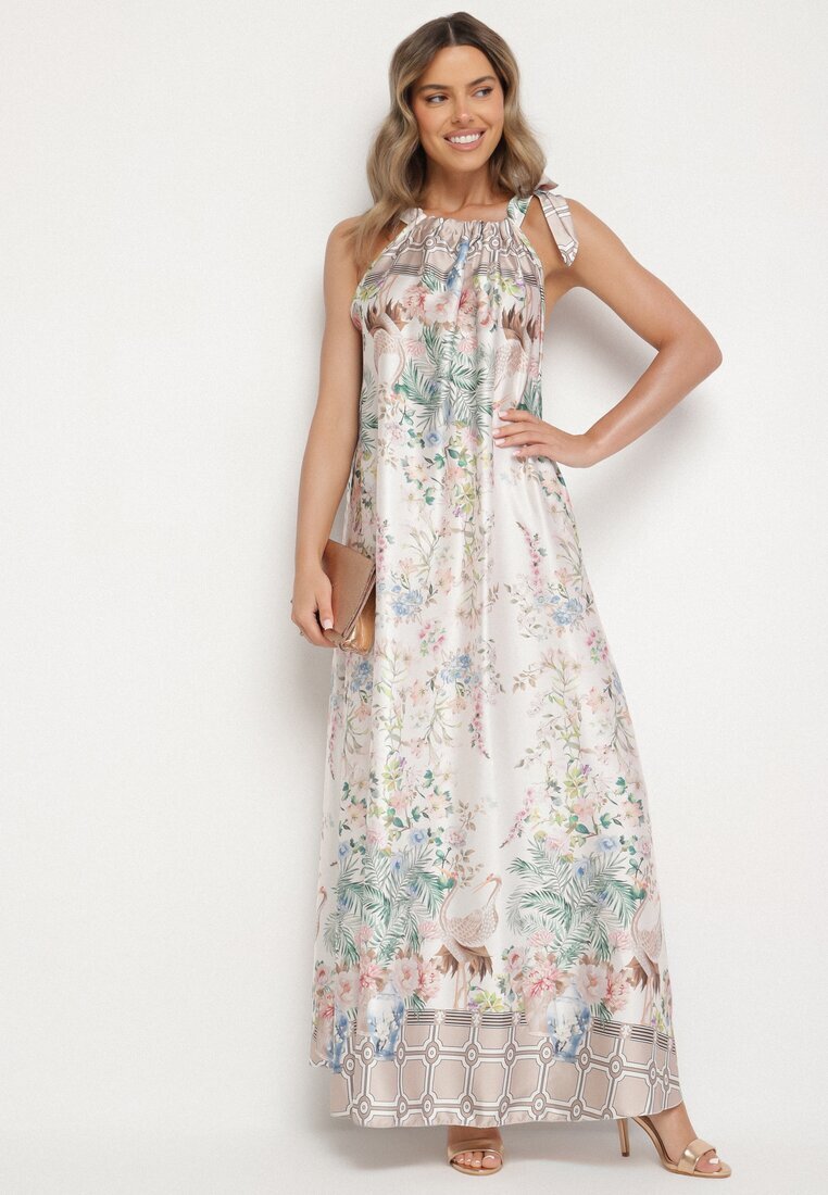 pretty Albă Rochie din satin cu flori cu legătură decorativă Fenasella