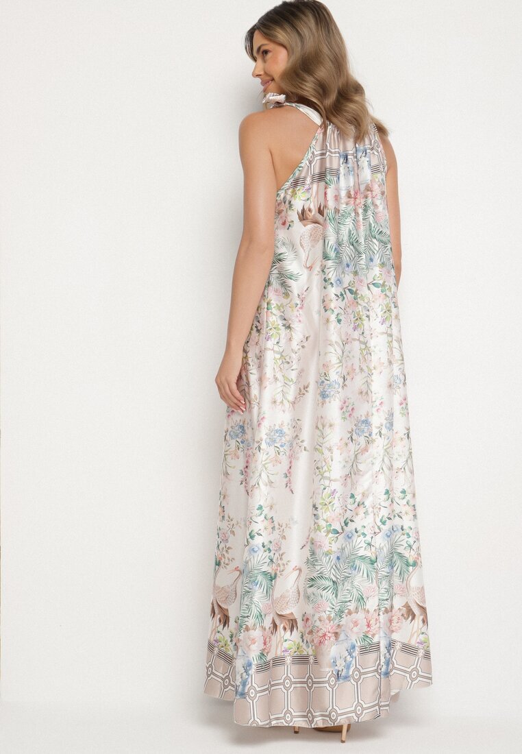 pretty Albă Rochie din satin cu flori cu legătură decorativă Fenasella