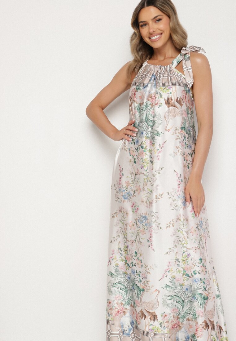pretty Albă Rochie din satin cu flori cu legătură decorativă Fenasella