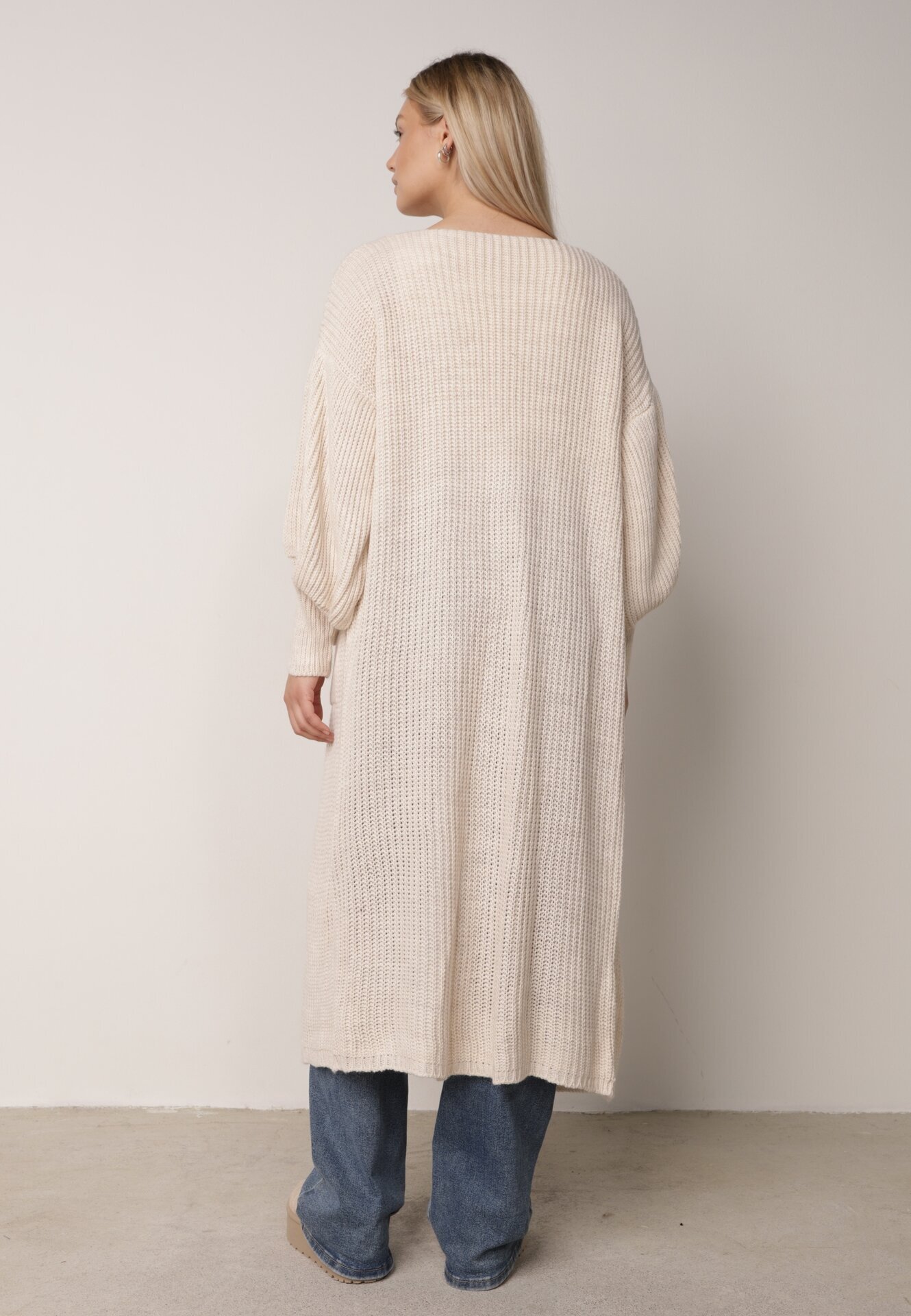 pretty Cardigan bej deschis lung cu mânecă bufantă Folote