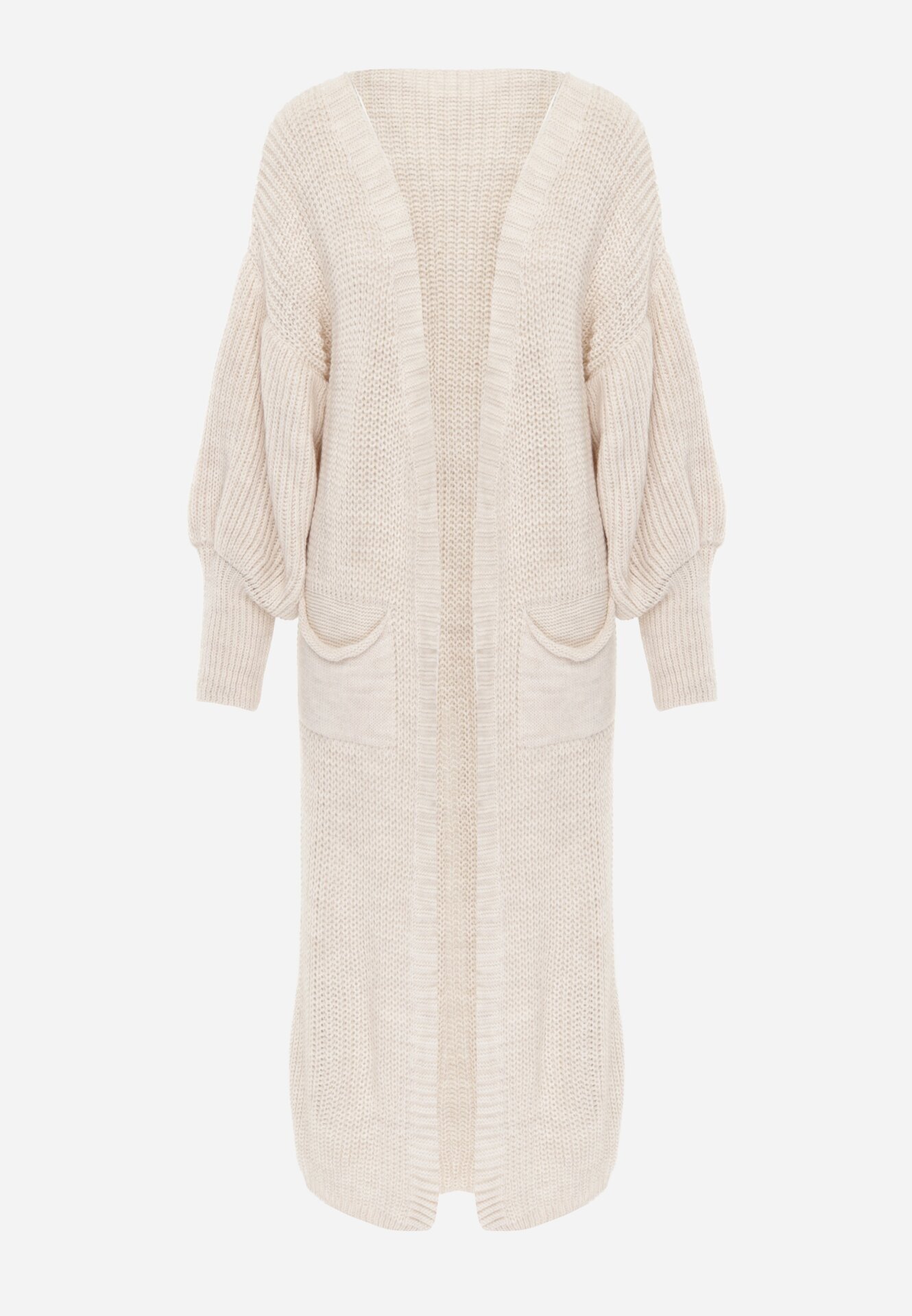 pretty Cardigan bej deschis lung cu mânecă bufantă Folote