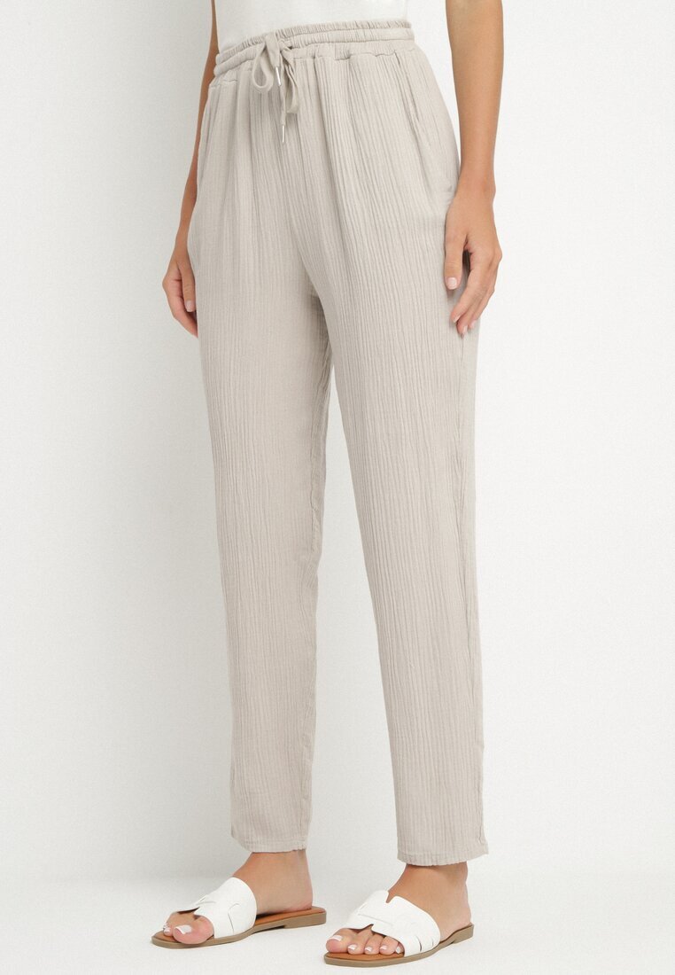pretty Compleu bej din bumbac și muselină Cămașă cu mâneci reglabile și pantaloni Janilene