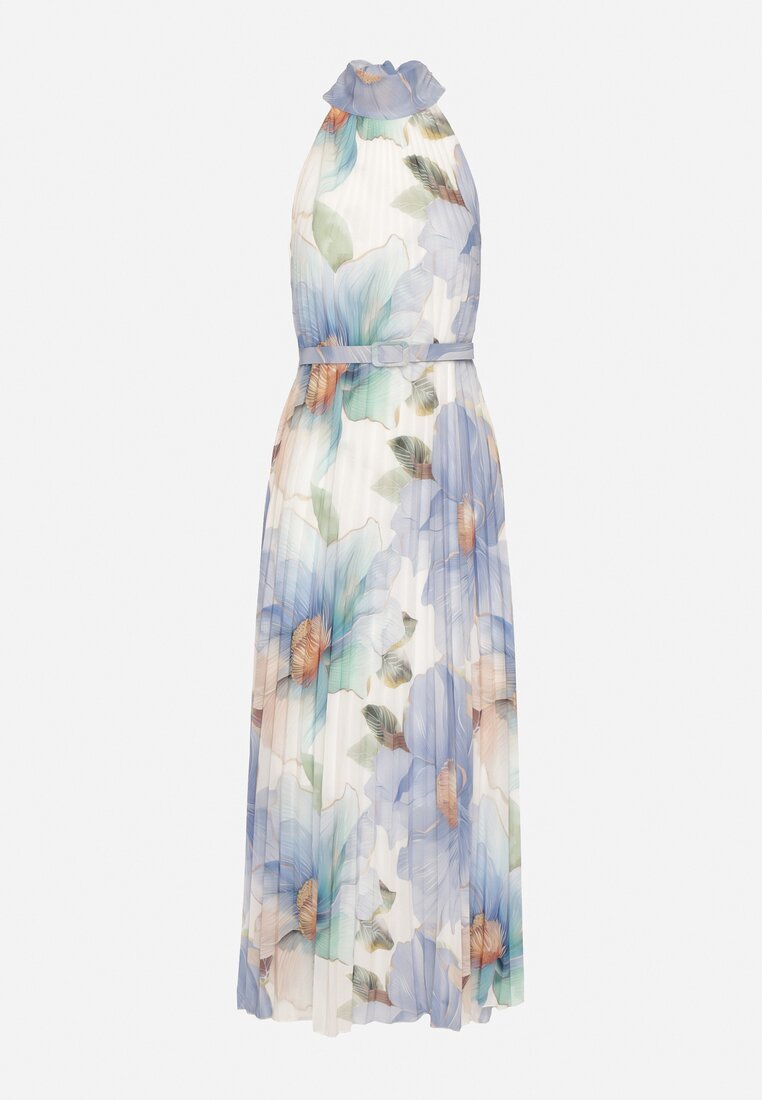 pretty Rochie Albastră cu Pliuri Legătură și Curea cu Cataramă Nitenna