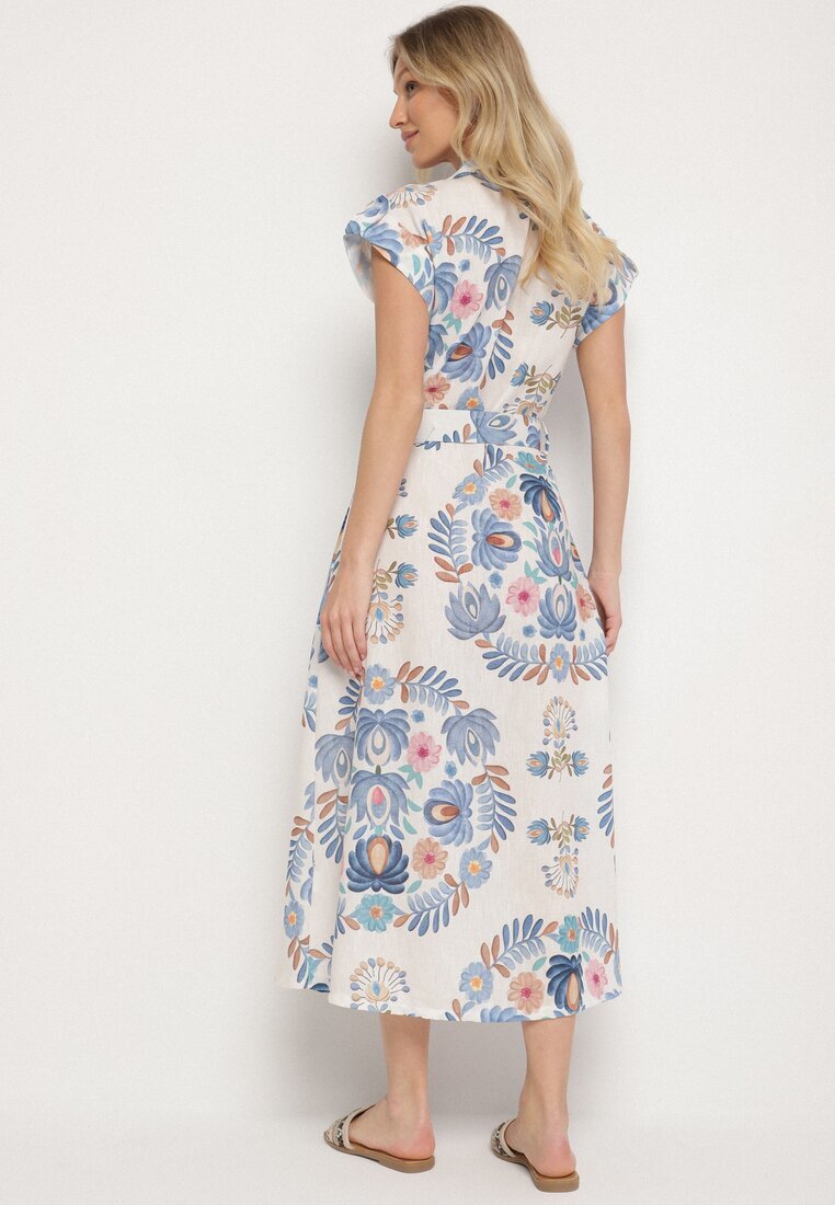 pretty Rochie Albastră din Viscoză cu Croială Tip Cămașă cu Curea cu Cataramă Nitasiela
