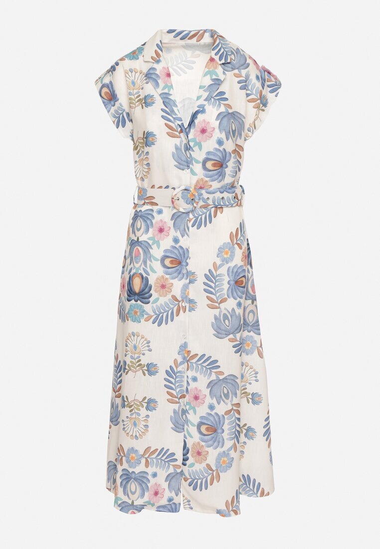 pretty Rochie Albastră din Viscoză cu Croială Tip Cămașă cu Curea cu Cataramă Nitasiela