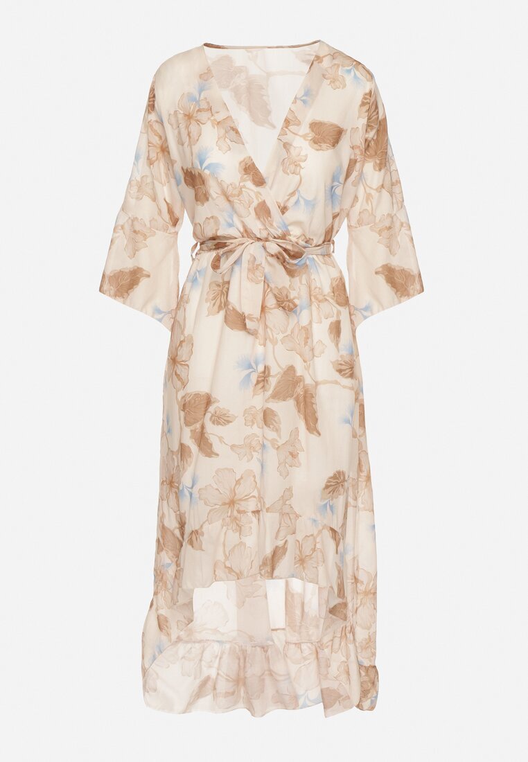 pretty Rochie Bej De Bumbac Petrecută cu Croială Asimetrică și Cordon Legat Niteira