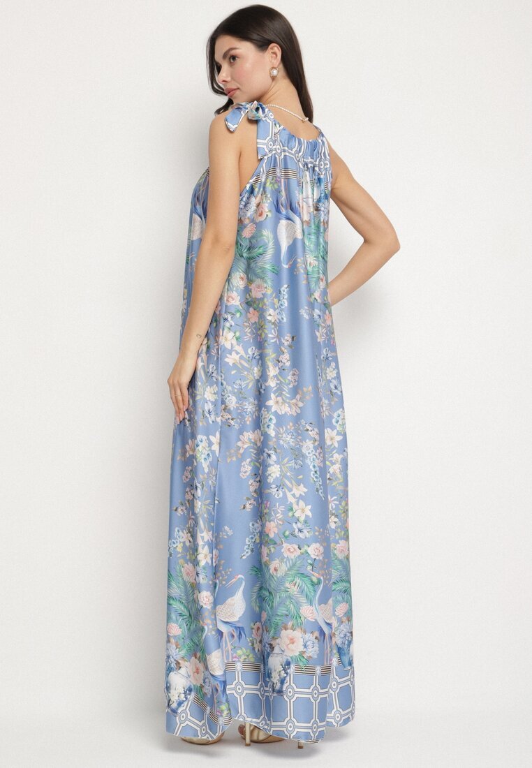 pretty Rochie bleumarin satinată cu flori cu legătură decorativă Fenasella