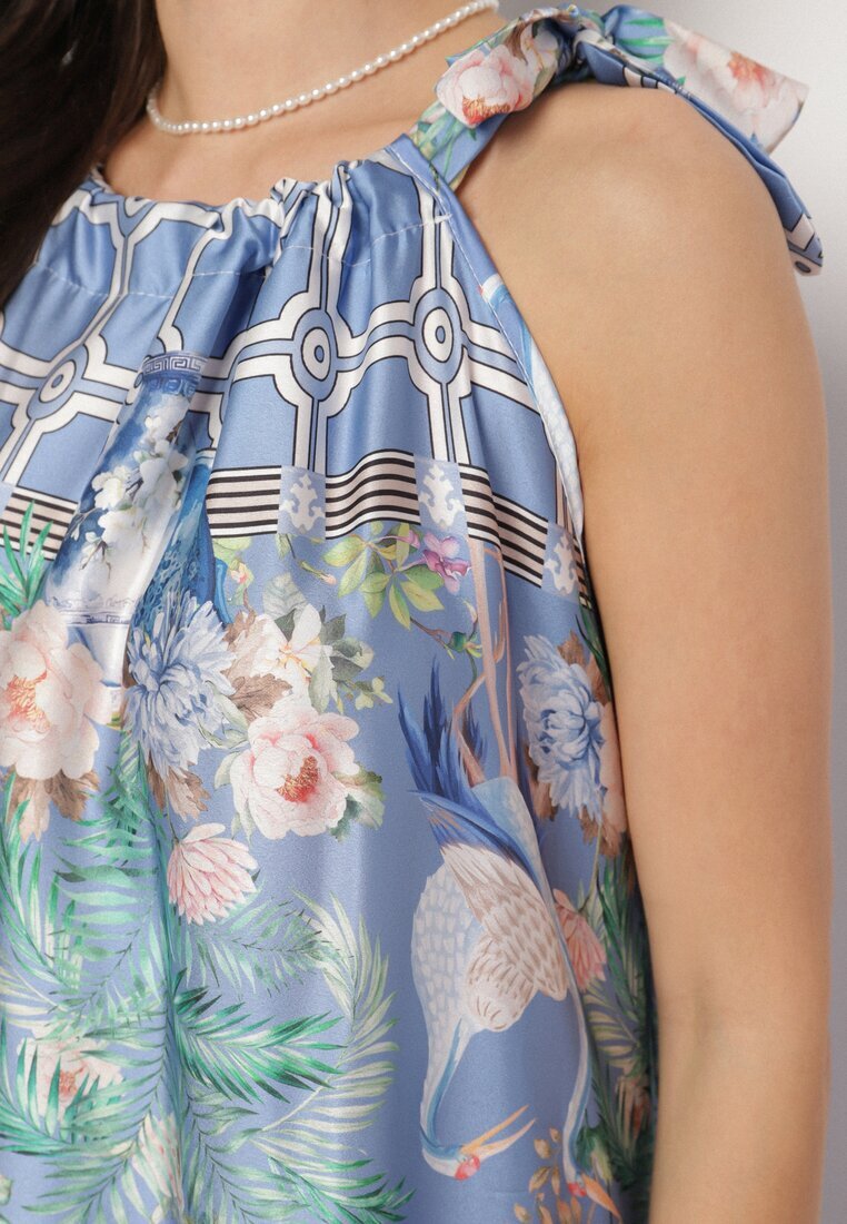 pretty Rochie bleumarin satinată cu flori cu legătură decorativă Fenasella