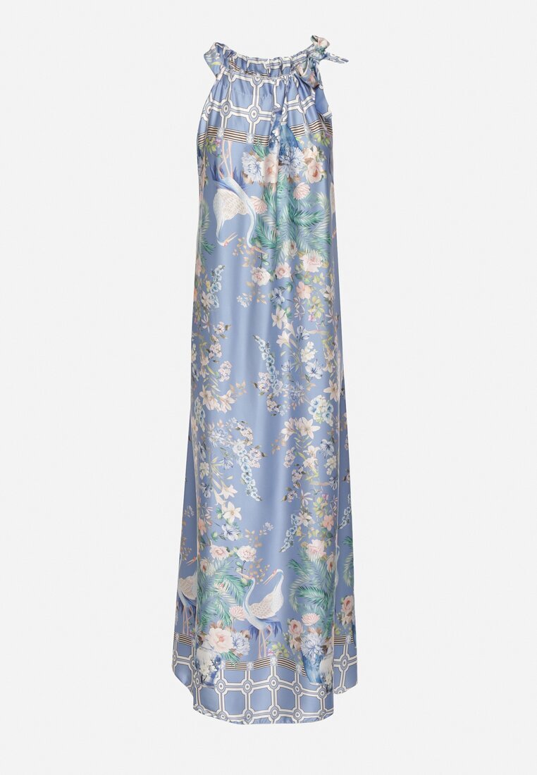 pretty Rochie bleumarin satinată cu flori cu legătură decorativă Fenasella