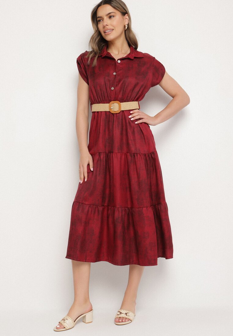 pretty Rochie Bordo Decorată cu curea împletită și nasturi Filianea