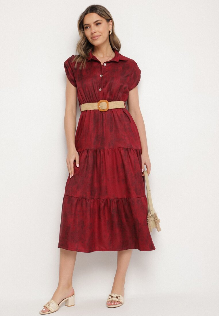 pretty Rochie Bordo Decorată cu curea împletită și nasturi Filianea