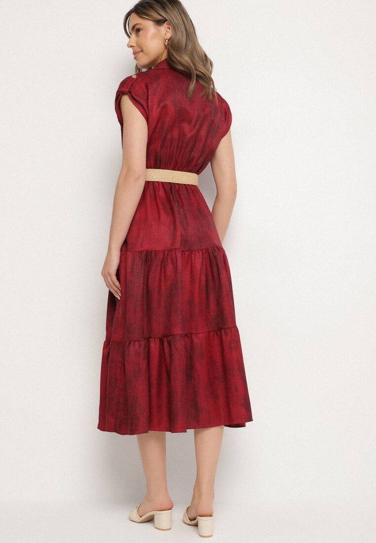 pretty Rochie Bordo Decorată cu curea împletită și nasturi Filianea