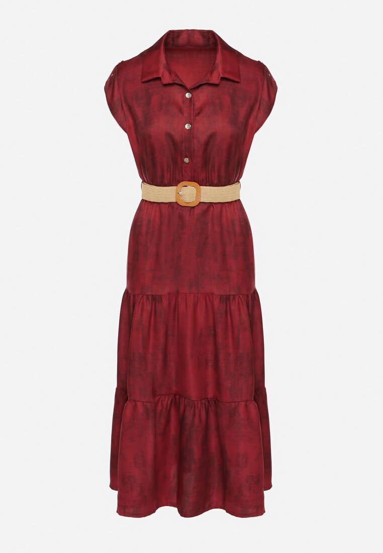 pretty Rochie Bordo Decorată cu curea împletită și nasturi Filianea