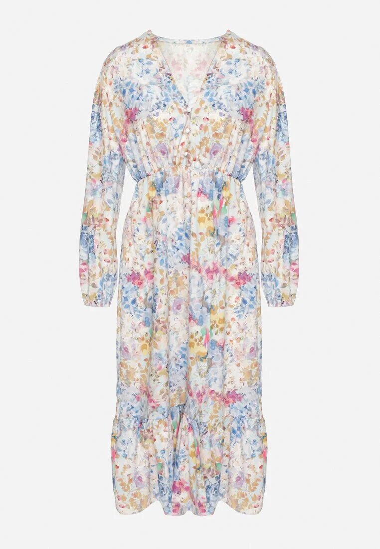 pretty Rochie cloș florală albastru deschis cu decolteu în V și talie elastică Janitra
