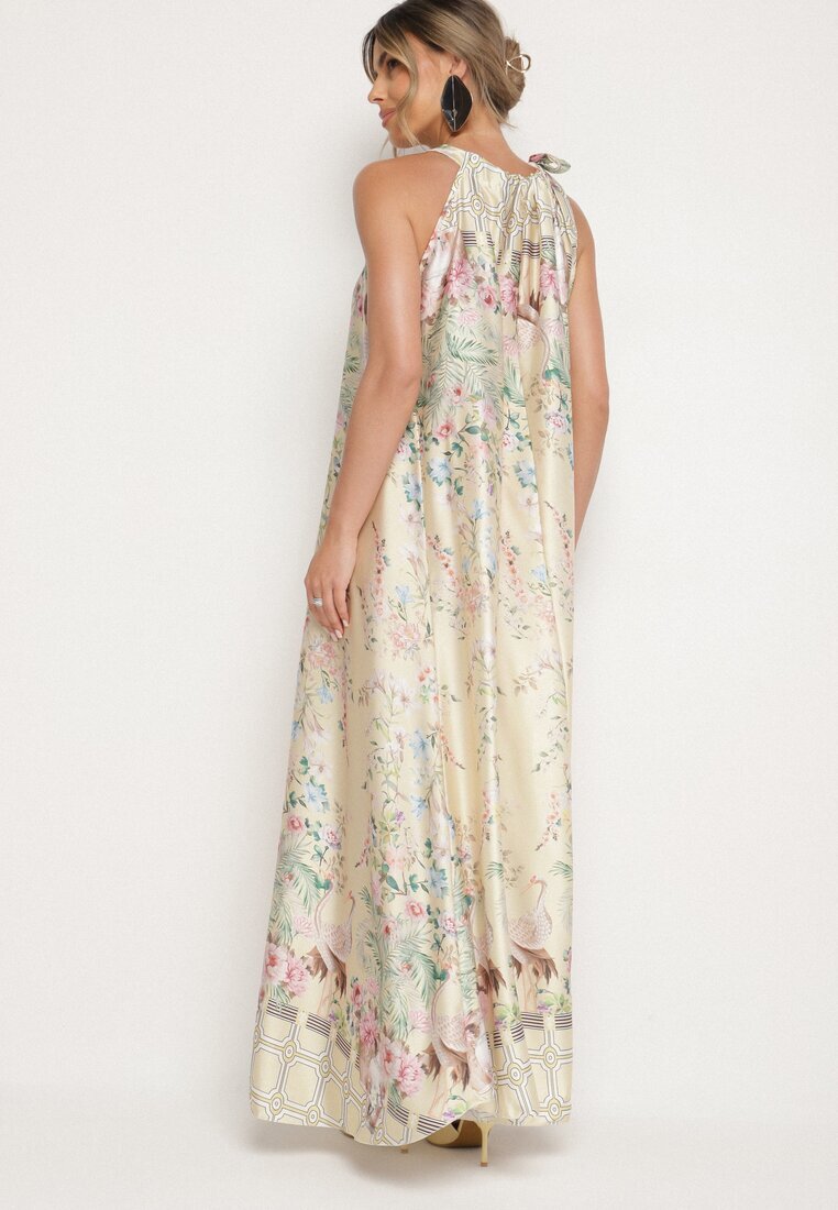 pretty Rochie de satin galbenă cu flori cu legătură decorativă Fenasella