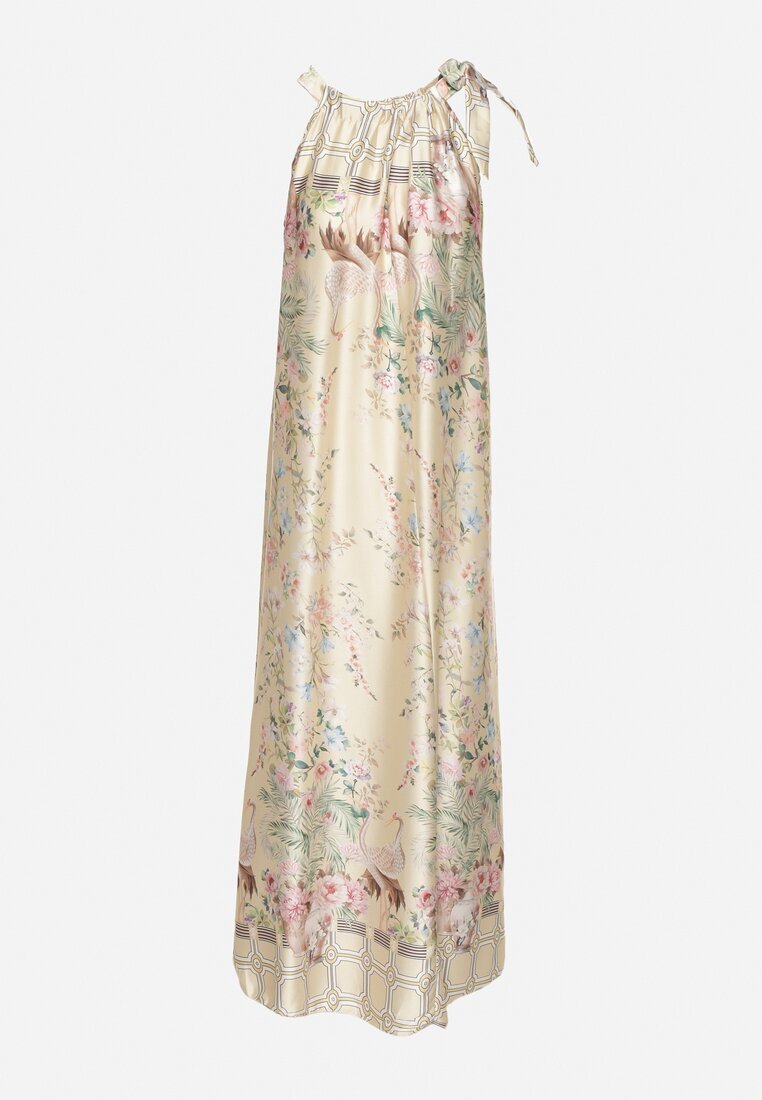 pretty Rochie de satin galbenă cu flori cu legătură decorativă Fenasella