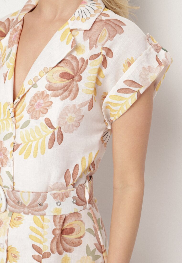 pretty Rochie Galbenă din viscoză cu croială tip cămașă cu curea cu cataramă Nitasiela