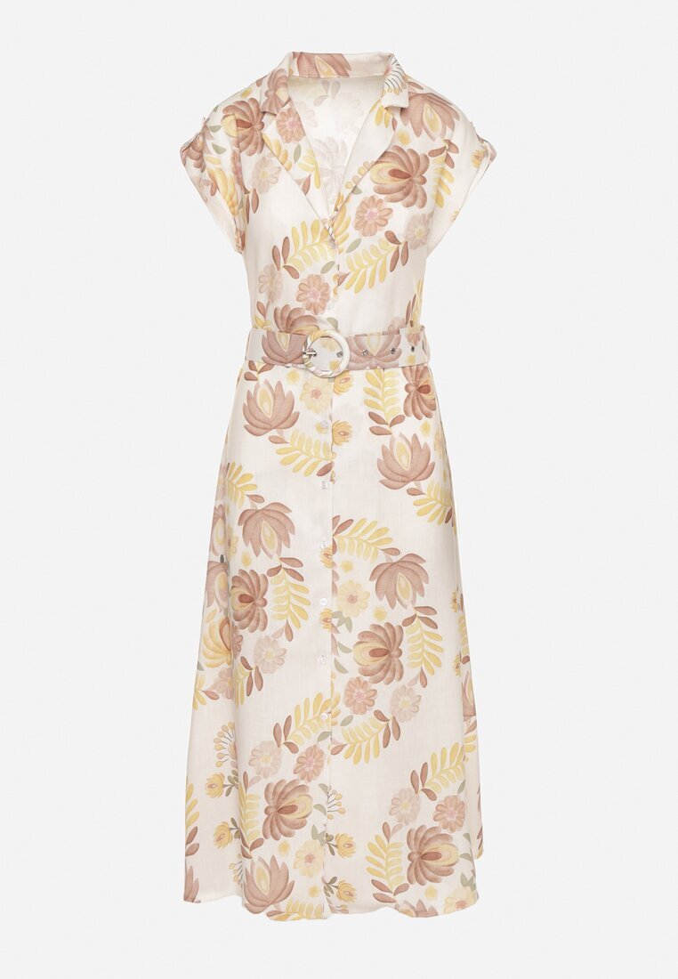 pretty Rochie Galbenă din viscoză cu croială tip cămașă cu curea cu cataramă Nitasiela