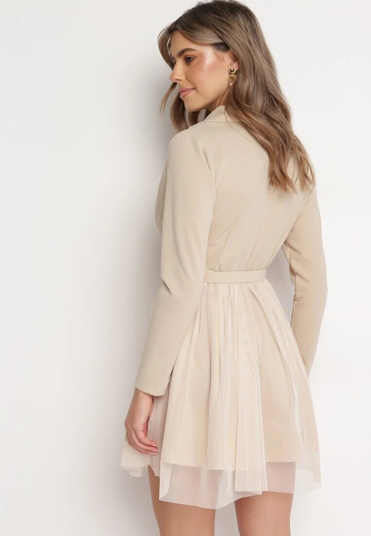 pretty Rochie Mini Petrecută Bej deschis cu Curea și Tul la Tiv Anaida