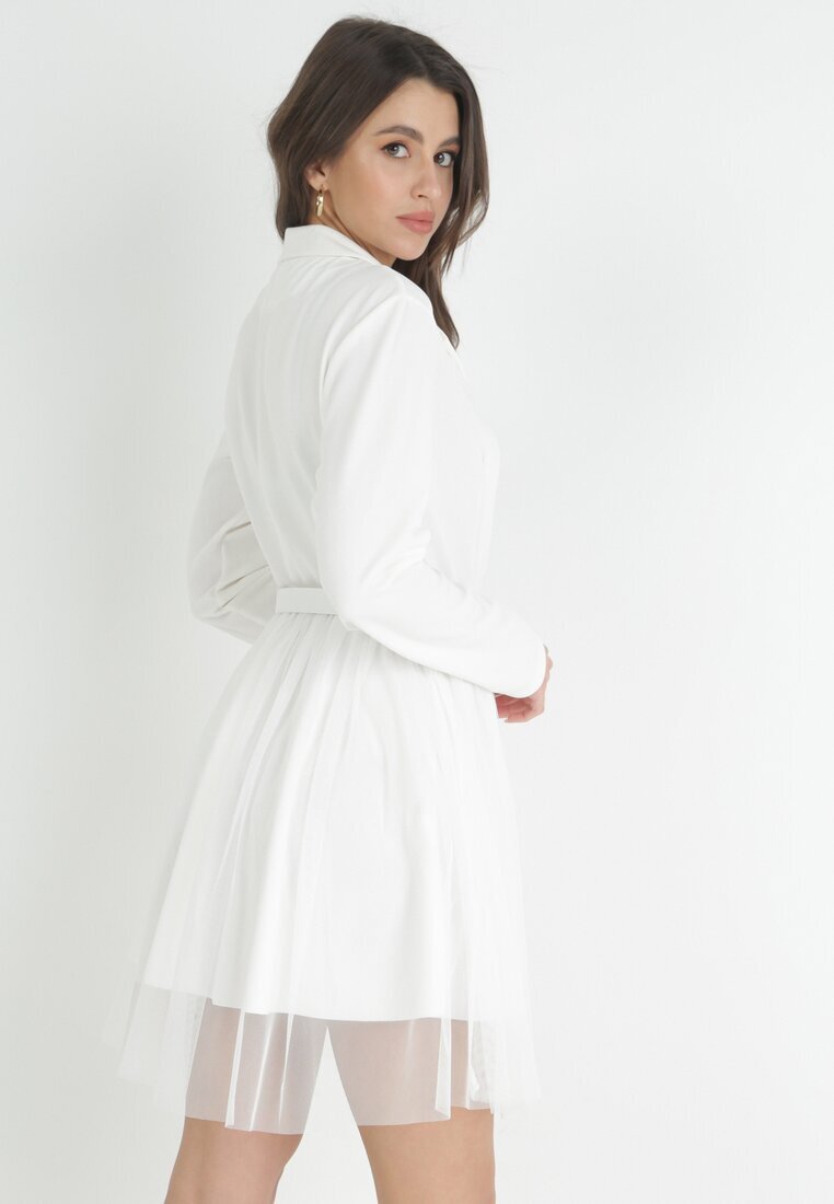 pretty Rochie Mini Tip Plic Albă cu Cordon și Tul la Bază Anaida