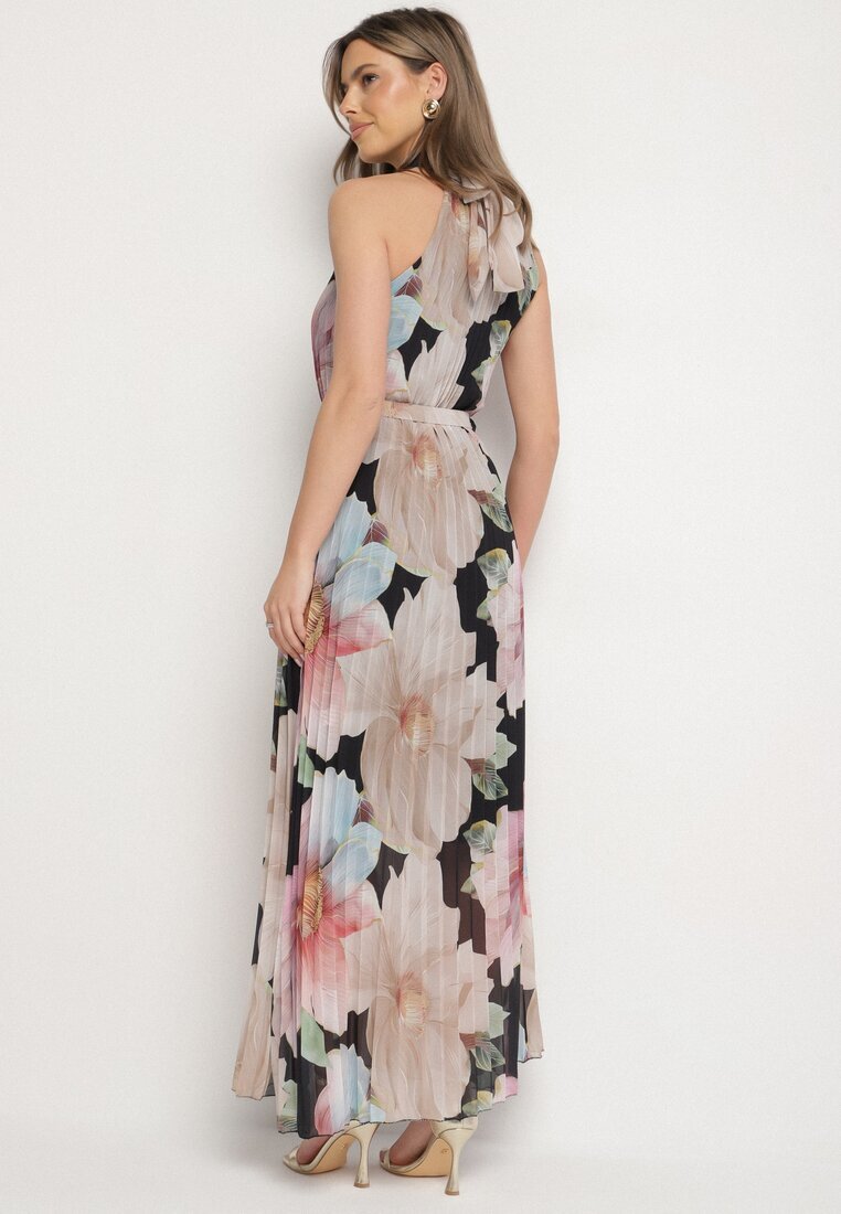 pretty Rochie Neagră cu Pliuri Legătură și Curea cu Cataramă Nitenna