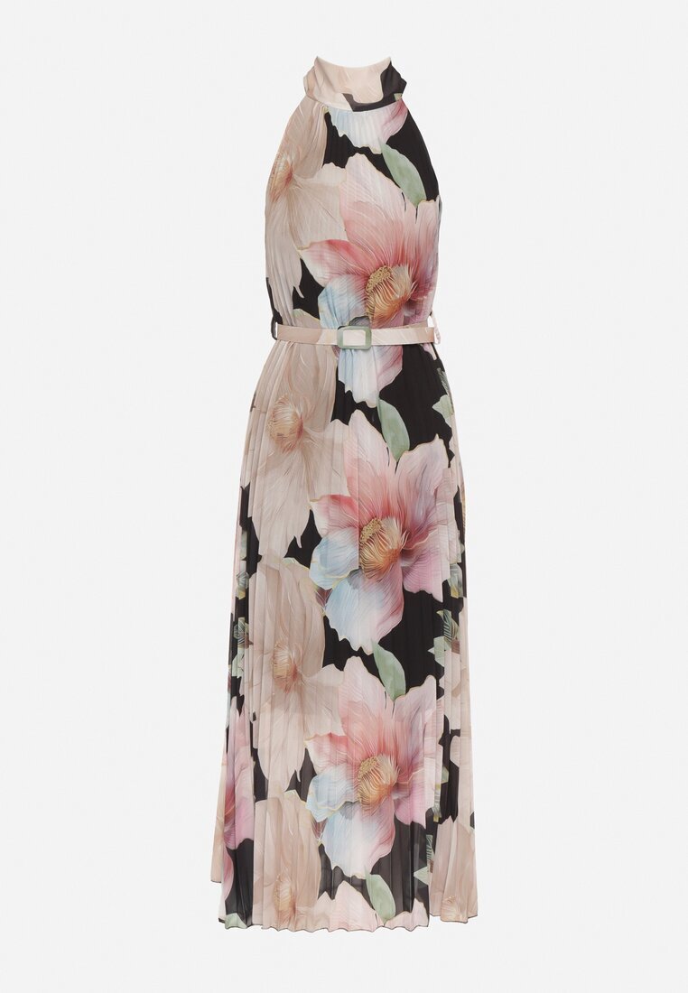 pretty Rochie Neagră cu Pliuri Legătură și Curea cu Cataramă Nitenna