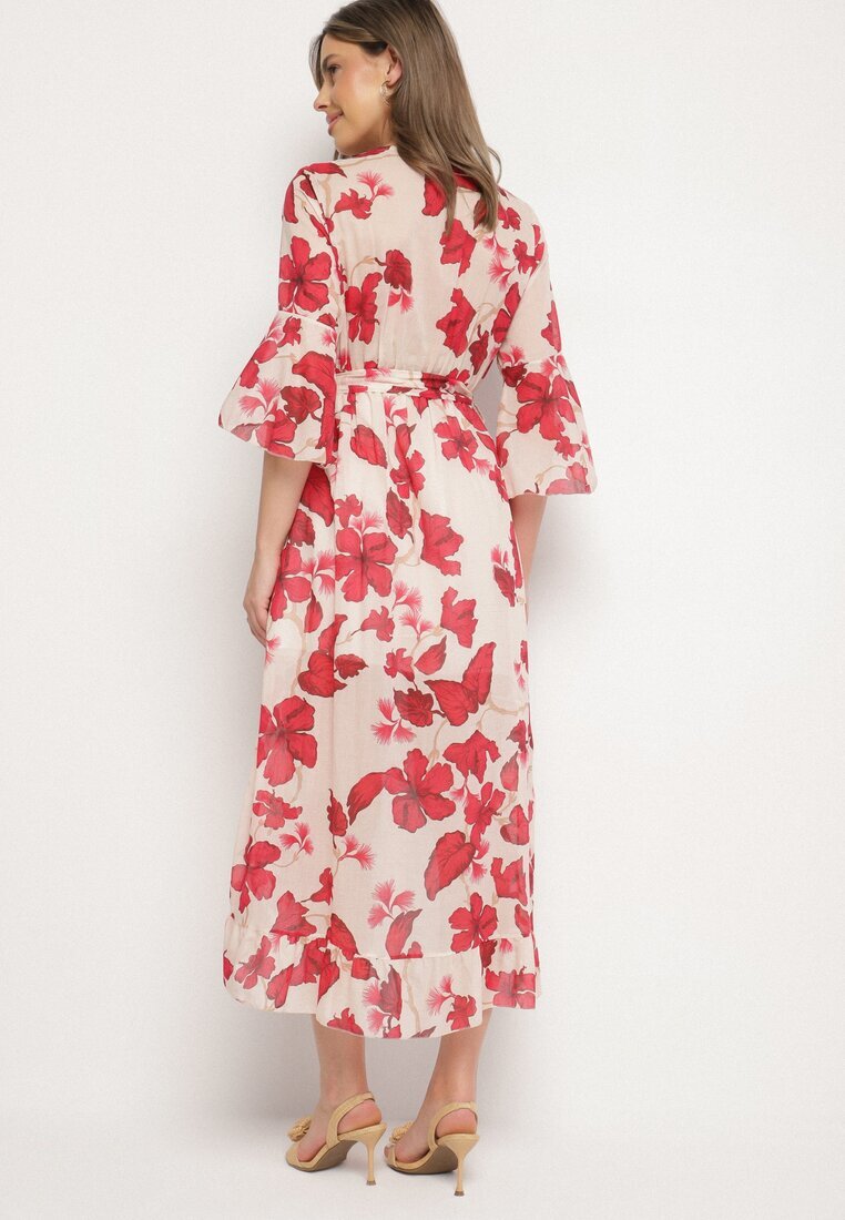 pretty Rochie Roșie de bumbac Petrecută cu Croială Asimetrică cu Centură de Legat Niteira