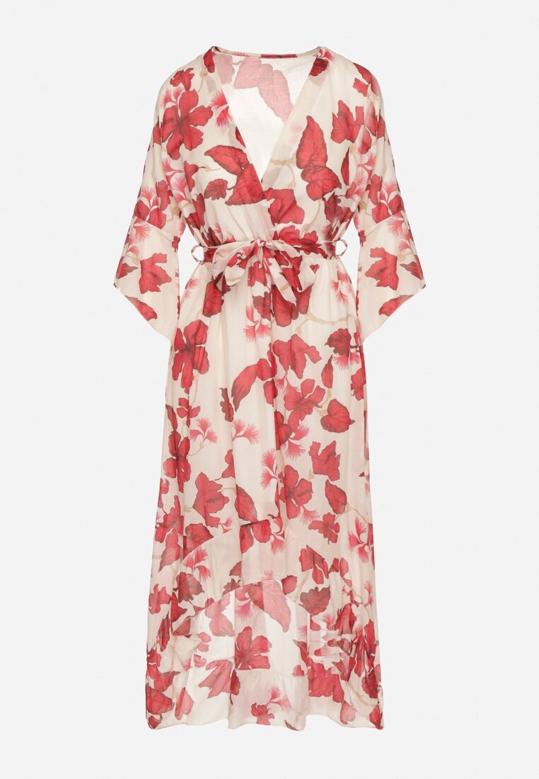 pretty Rochie Roșie de bumbac Petrecută cu Croială Asimetrică cu Centură de Legat Niteira