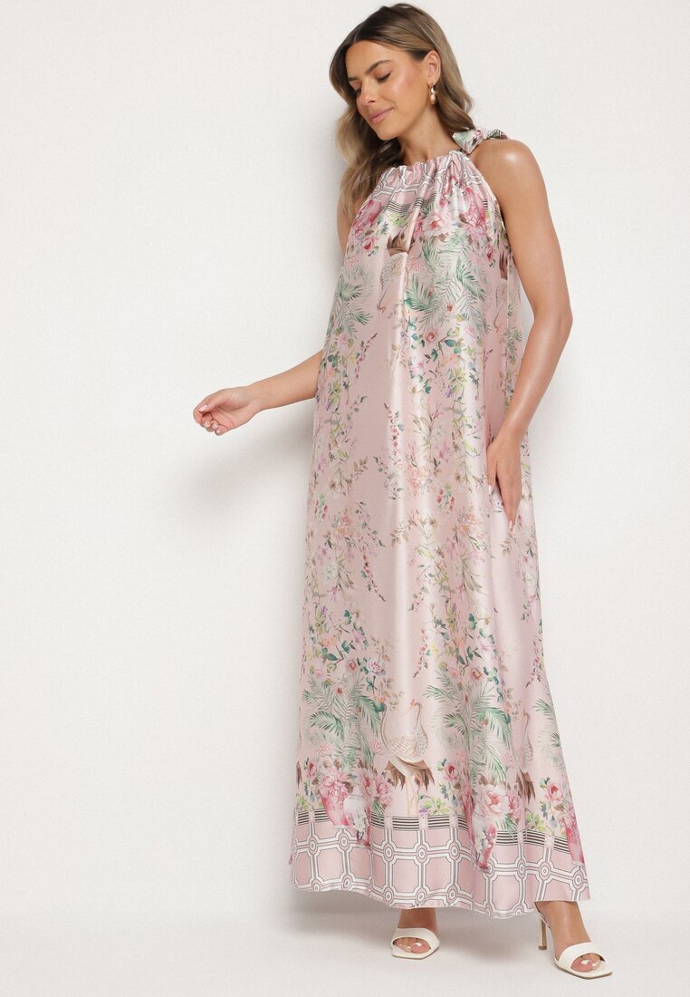 pretty Rochie roz deschis din satin cu flori cu legătură decorativă Fenasella