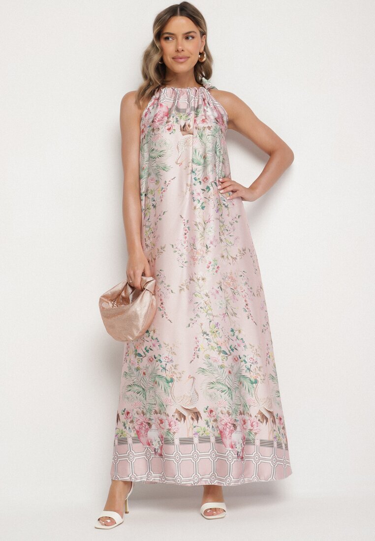 pretty Rochie roz deschis din satin cu flori cu legătură decorativă Fenasella