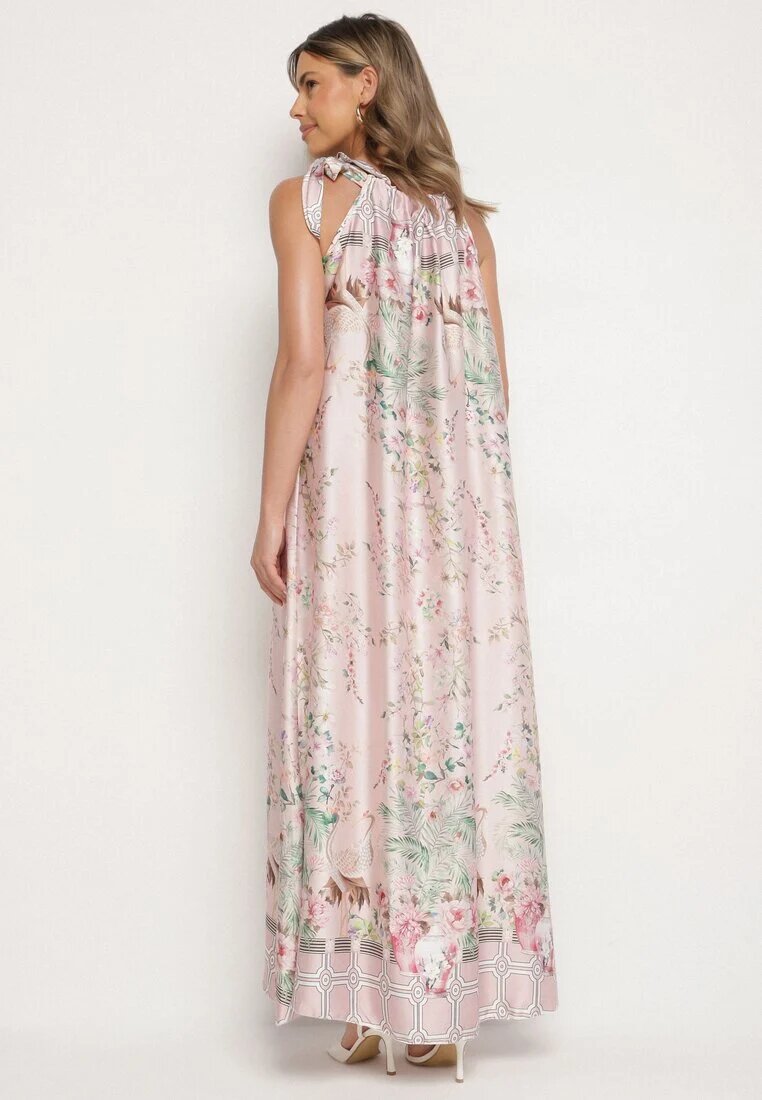 pretty Rochie roz deschis din satin cu flori cu legătură decorativă Fenasella