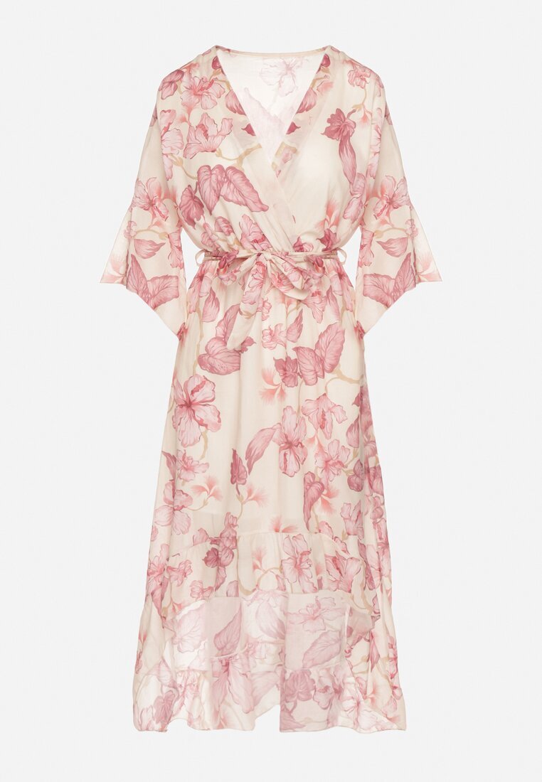 pretty Rochie Roz din Bumbac Petrecută cu Croială Asimetrică și Cordon Niteira