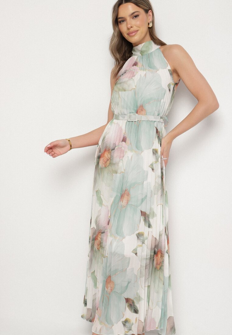 pretty Rochie Verde cu Pliuri cu Legătură și Curea cu Cataramă Nitenna
