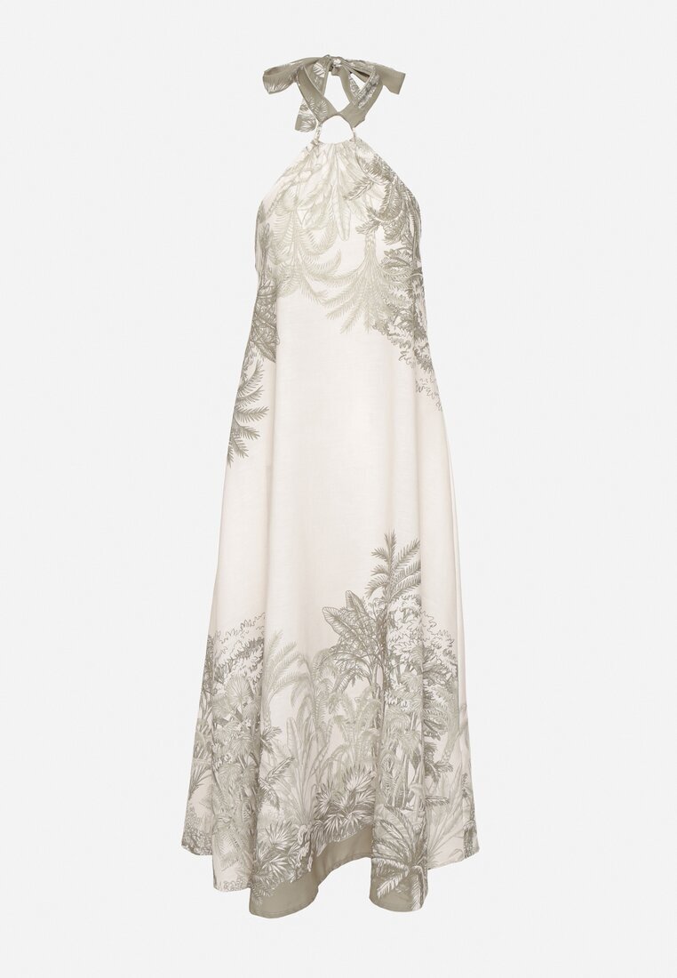 pretty Rochie Verde din Viscoză și Motiv Palmier cu Legătură Izomara