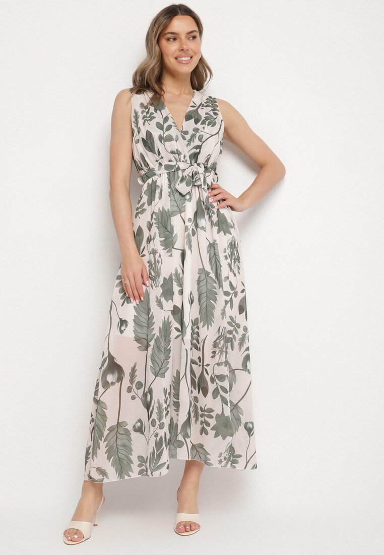 pretty Rochie Verde Petrecută cu Viscoză și Cordon Legat Nativire