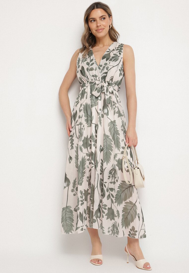 pretty Rochie Verde Petrecută cu Viscoză și Cordon Legat Nativire