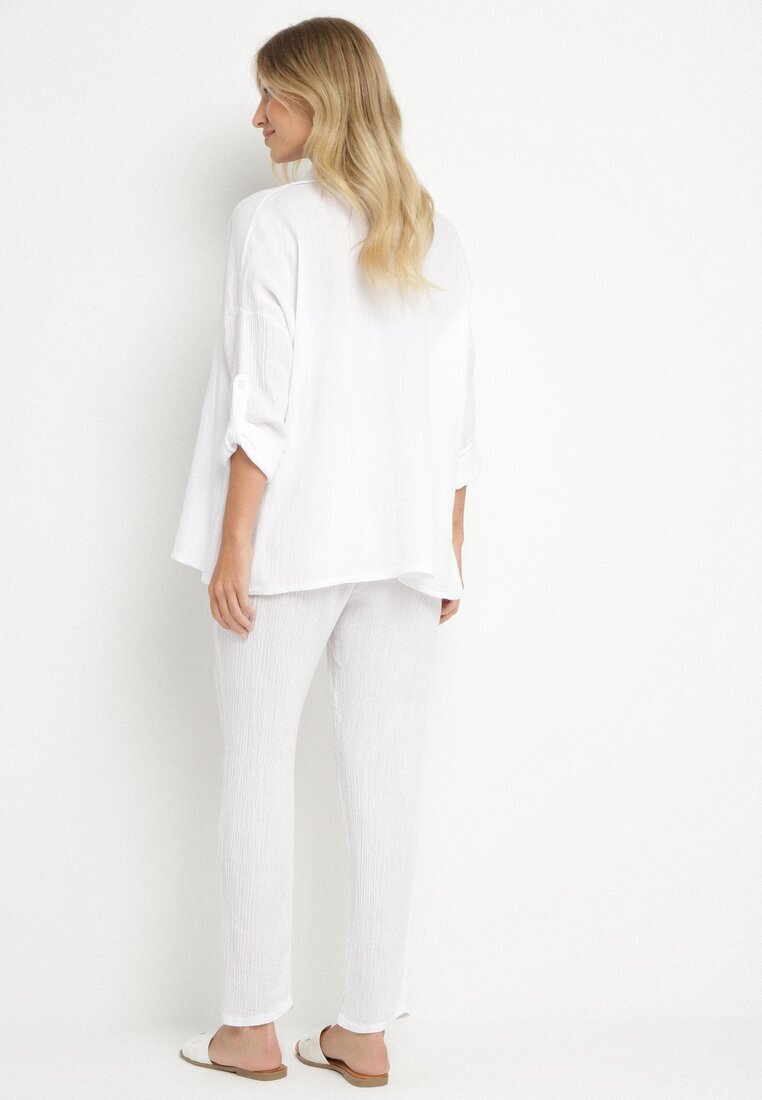 pretty Set alb din muselină de bumbac Cămașă cu Mâneci Reglabile și Pantaloni Janilene
