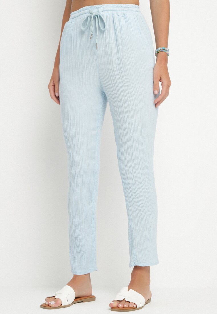 pretty Set Albastru deschis de bumbac de muselină Cămașă cu Mâneci Reglabile și Pantaloni Janilene