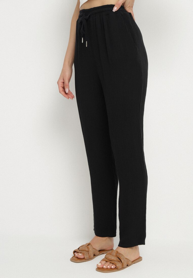 pretty Set Negru de Muselină din Bumbac Cămașă cu Mâneci Reglabile și Pantaloni Janilene